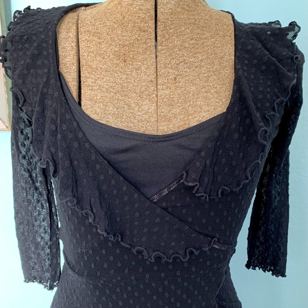 Betsey Johnson Black Dot Mesh Midi Wrap Dress